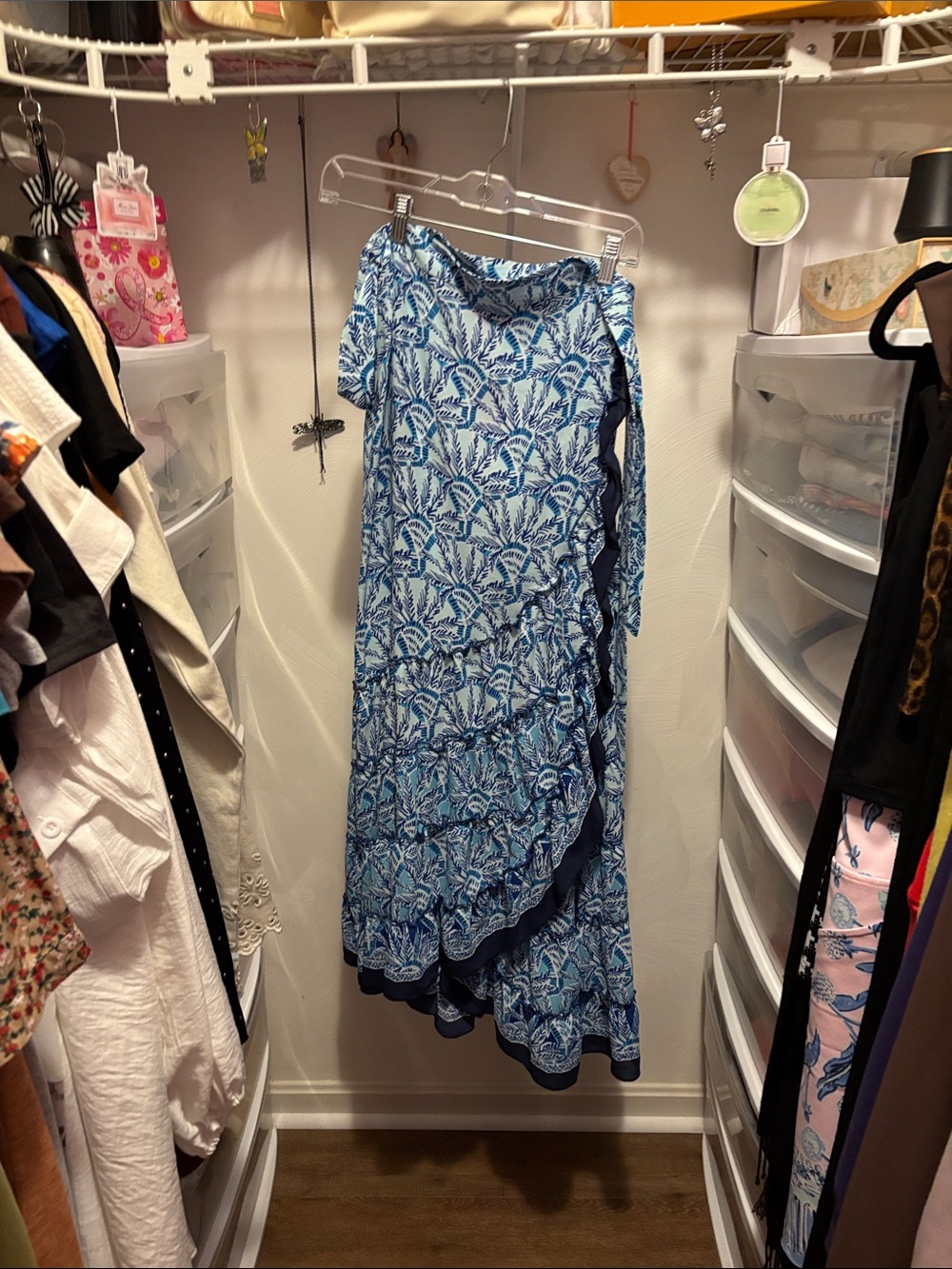Lilly Pulitzer Blue and White Printed Maxi Skirt